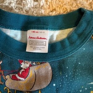 Hanna Andersson Teal Santa Claus Pajama top and bottoms!!  100% cotton!!